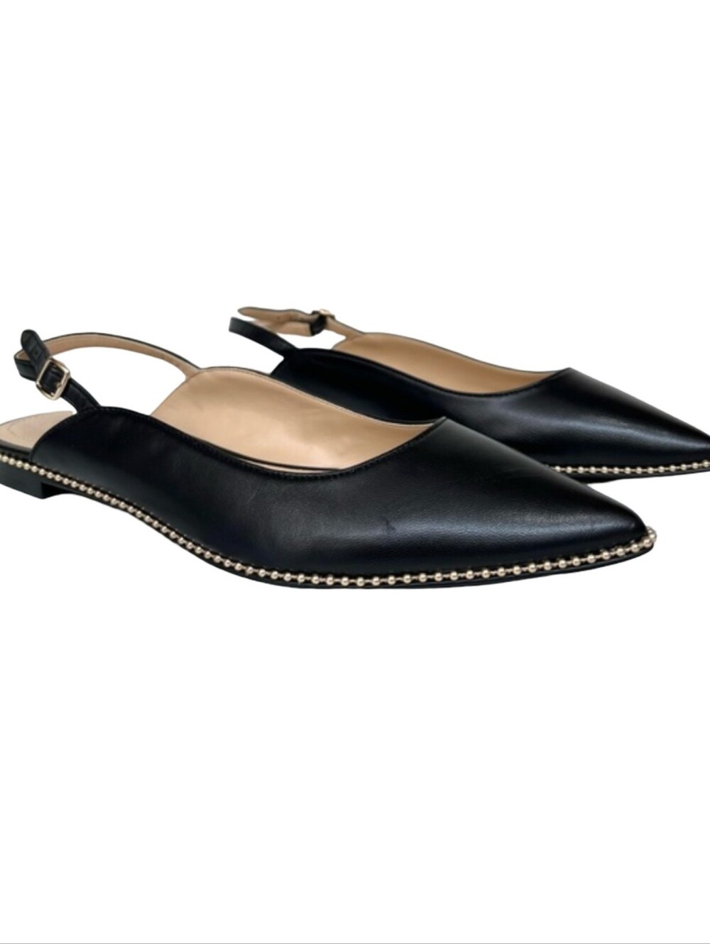 Coach Vae pointed-toe slingback flats in black leather Size 9.5